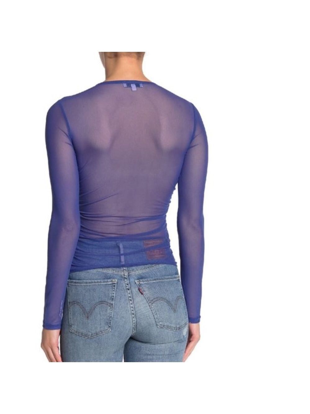 Ten Sixty Sherman Mesh Solid Print Ruched Top - Picture 2 of 7